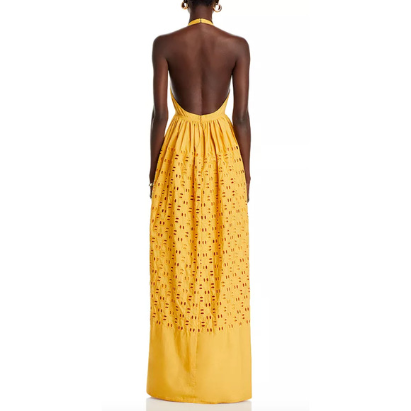NWT A.L.C Blair eyelet Halter Mustard Yellow Maxi Coquette statement dress Sz-14 - Picture 13 of 15